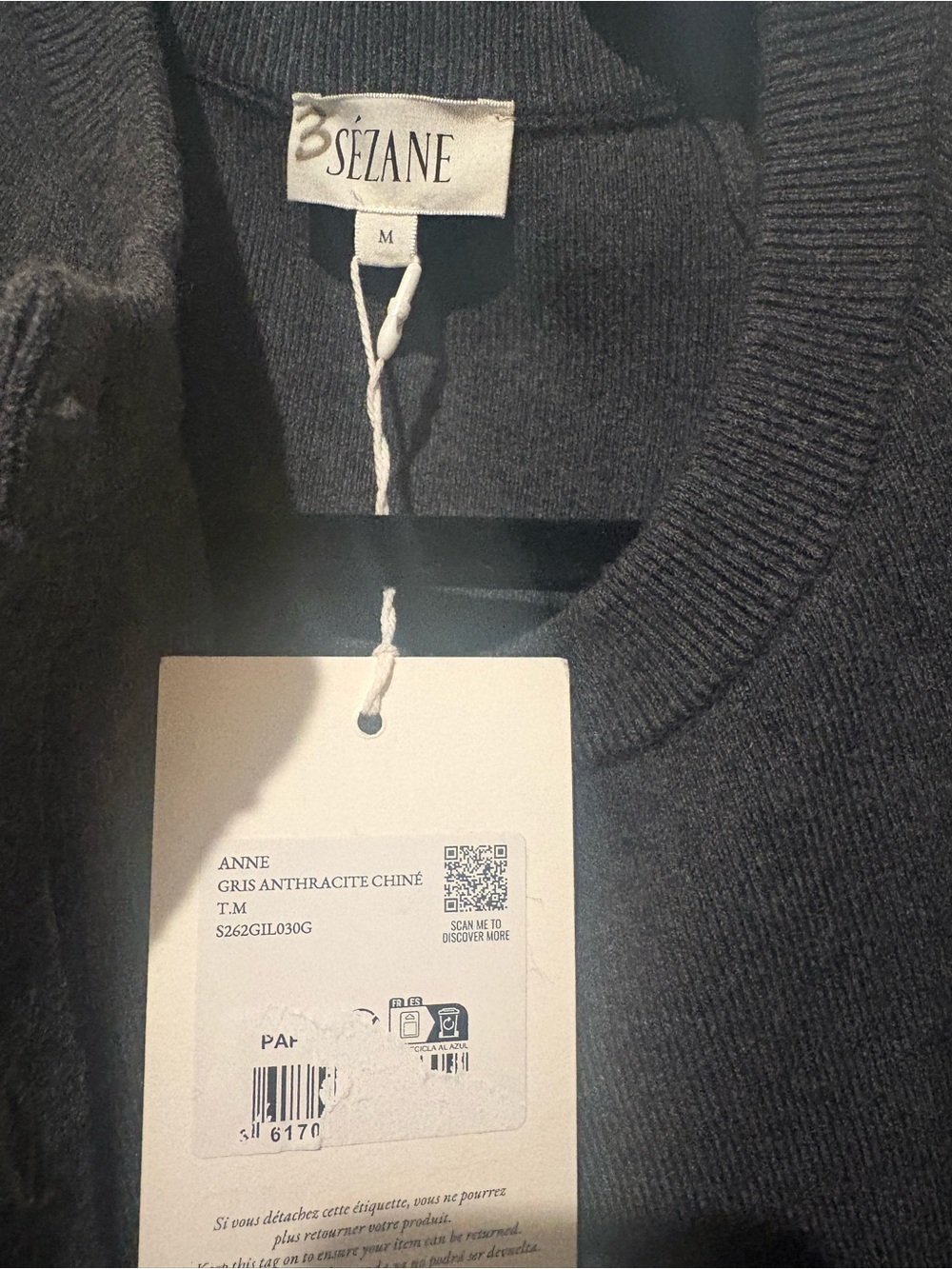 Sezane ANNE CARDIGAN Medium Mottled Charcoal Grey NWT - Picture 5 of 5